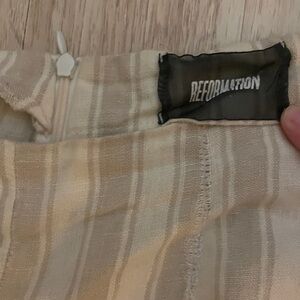 Reformation Beige and White Striped pants